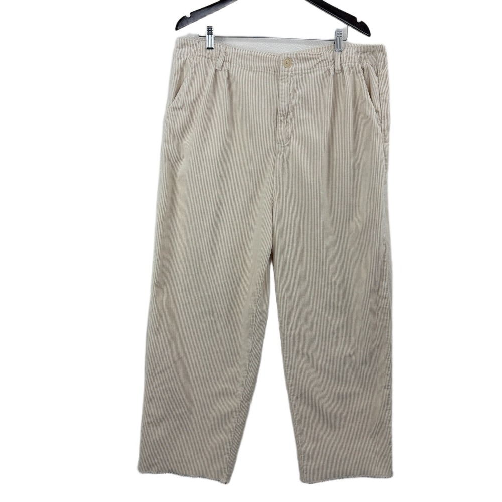 Rudy Jude Pants Womens 7 Cream Corduroy Pleated Wide Leg Raw Hem High Rise
